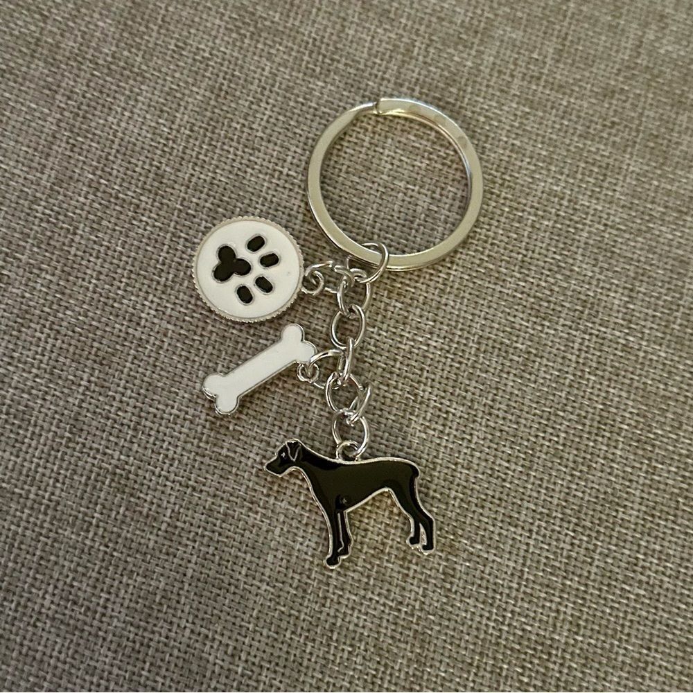 Great Dane Dog Black Enamel Keychain